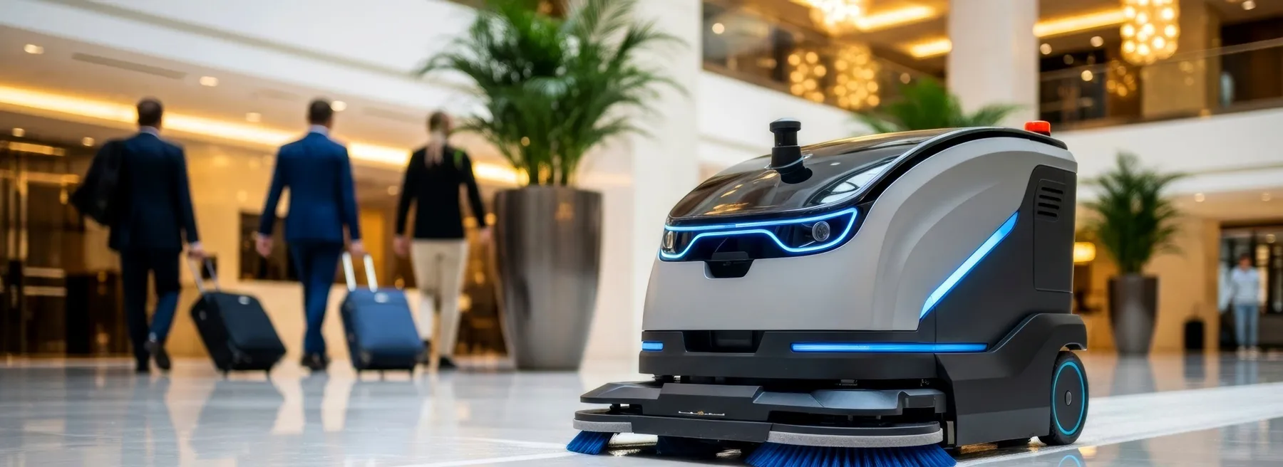 Autonomous cleaning robot working in a commercial lobby
