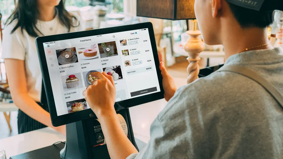 Customer ordering on a touchscreen point-of-sale terminal