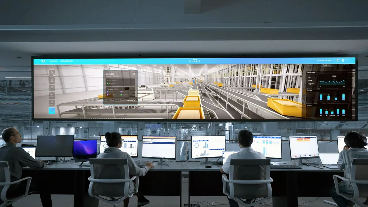 Operations team in front of a large video wall showing live dashboards